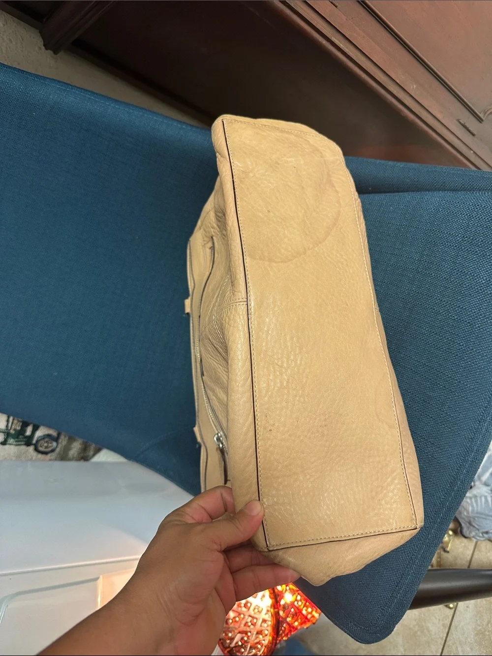 Coach Tan Pebbled Leather Tote with Front Zip Pocket